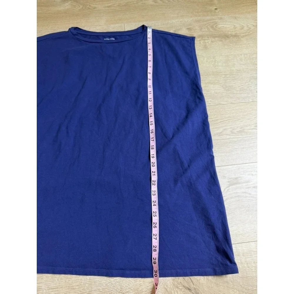 EUC Eileen Fisher short sleeve‎ organic tunic blue stretch side zippers size L